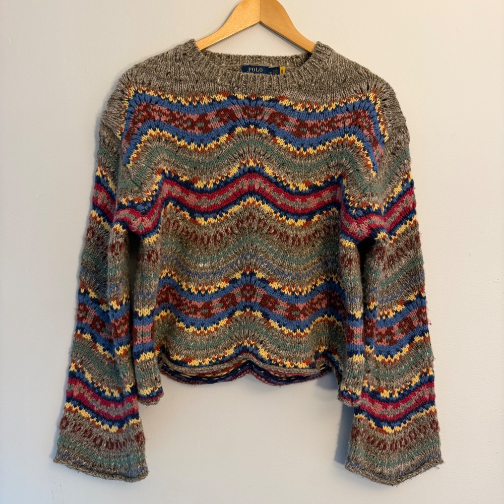 Polo Ralph Lauren Cashmere Alpaca Wool Chevron Knit Sweater Multicolor Women Med